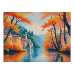 Autumn Lake Reflection – Een sereen Natuur landsch Perfect Poster