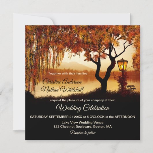 Autumn Lake Uitzicht Lantern bruiloft uitnodiging (Voorkant)