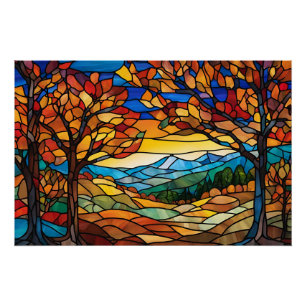 Autumn Landscape Glas in lood Illustratie Perfect Poster