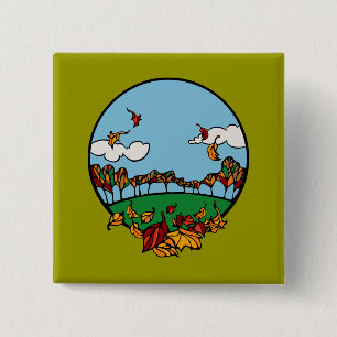 Autumn Landscape Scene Vierkante Button 5,1 Cm