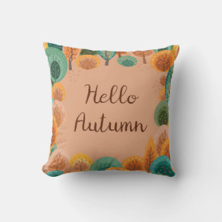 Autumn landschap met abstracte, vlakke handgeteken kussen