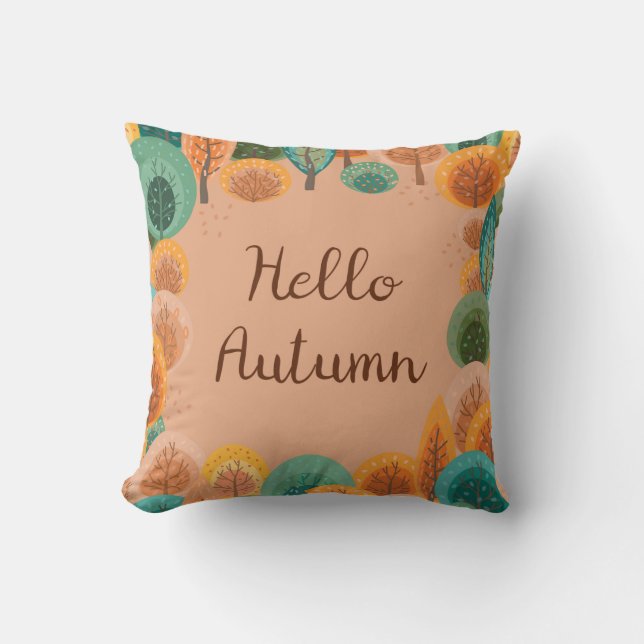 Autumn landschap met abstracte, vlakke handgeteken kussen (Voorkant)