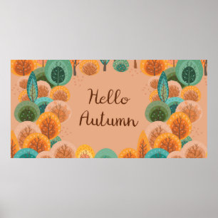 Autumn landschap met abstracte, vlakke handgeteken poster