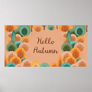 Autumn landschap met abstracte, vlakke handgeteken poster