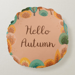 Autumn landschap met abstracte, vlakke handgeteken rond kussen