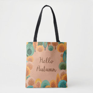 Autumn landschap met abstracte, vlakke handgeteken tote bag