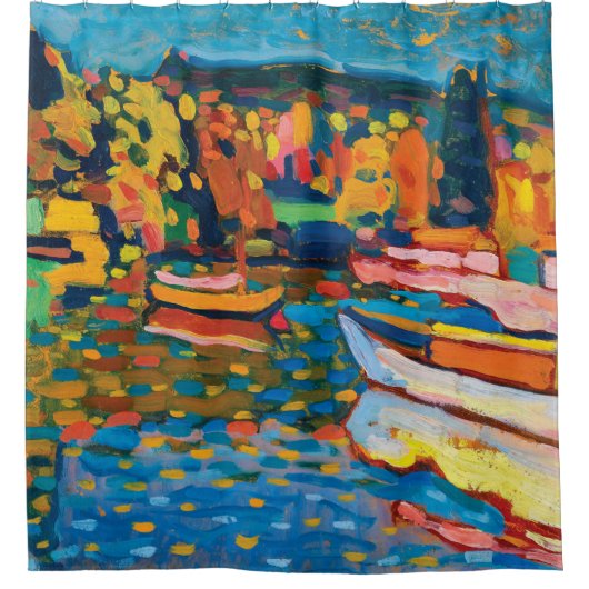 Autumn Landschap met Boats door Wassily Kandinsky Douchegordijn (Voorkant)