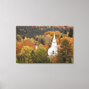 Autumn landschap met kerk, Vermont, VS Canvas Afdruk