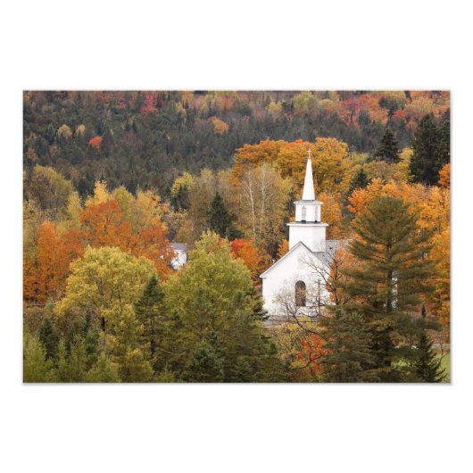 Autumn landschap met kerk, Vermont, VS Foto Afdruk (Voorkant)