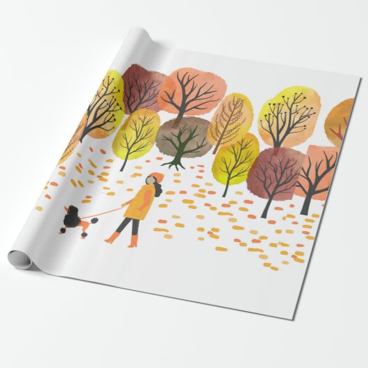 Autumn landschap. Waterverf  illustratie Cadeaupapier (Uitgerold)