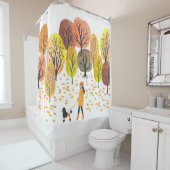 Autumn landschap. Waterverf  illustratie Douchegordijn (In situ)