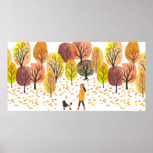 Autumn landschap. Waterverf illustratie Poster