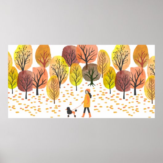 Autumn landschap. Waterverf  illustratie Poster (Voorkant)