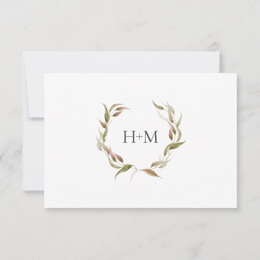 Autumn Laurel Wreath Monogram Wedding RSVP Kaart (Achterkant)