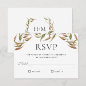 Autumn Laurel Wreath Monogram Wedding RSVP Kaart (Voorkant / Achterkant)