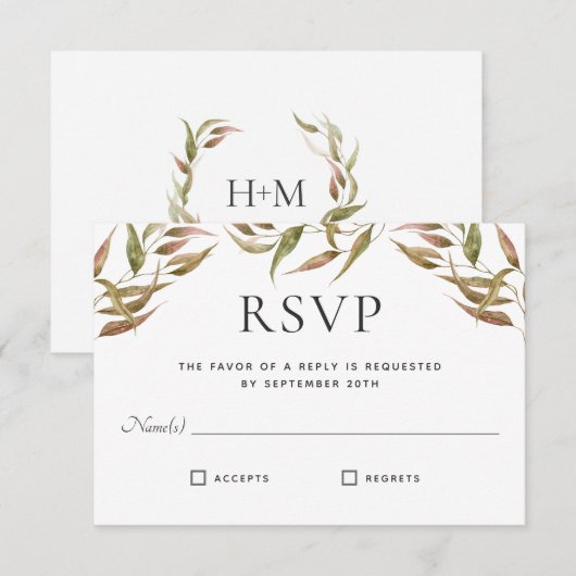 Autumn Laurel Wreath Monogram Wedding RSVP Kaart (Voorkant / Achterkant)