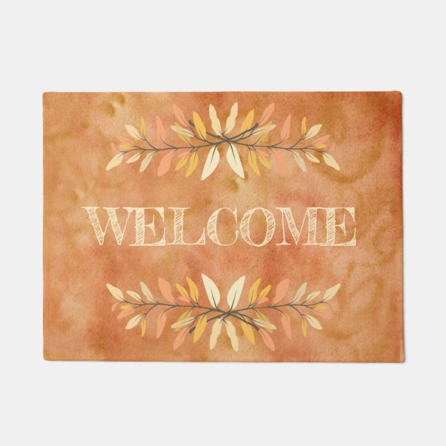 Autumn Leaf Borders Welkom seizoensgebonden kleure Deurmat (Voorkant)