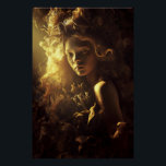 Autumn Leaf Cocoon Girl Golden Glow Perfect Poster<br><div class="desc">A young girl with luminous skin and gentle eyes gazes softly forward, her face and shoulders enveloped in an intricate cocoon of dried autumn leaves, thistles, seed pods, and brittle blooms. Golden-red curls merge naturally into the wild organic crown that surrounds her head like a living halo. Dramatic warm golden...</div>