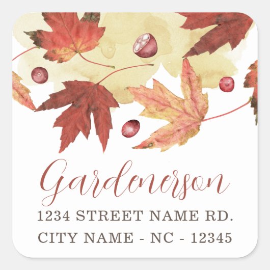 Autumn Leaf en Cranberry Square Sticker (Voorkant)