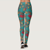 Autumn Leaf Foliage Blauwgroen Leggings (Achterkant)