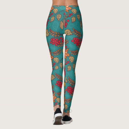 Autumn Leaf Foliage Blauwgroen Leggings (Achterkant)