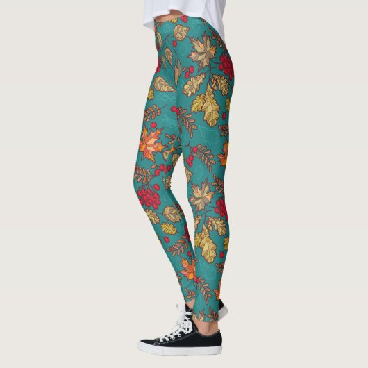 Autumn Leaf Foliage Blauwgroen Leggings (Links)