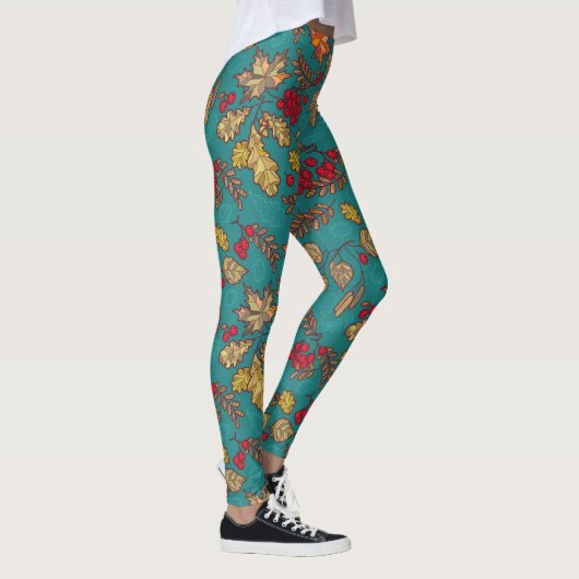 Autumn Leaf Foliage Blauwgroen Leggings (Rechts)