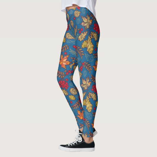 Autumn Leaf Foliage Blue Leggings (Links)