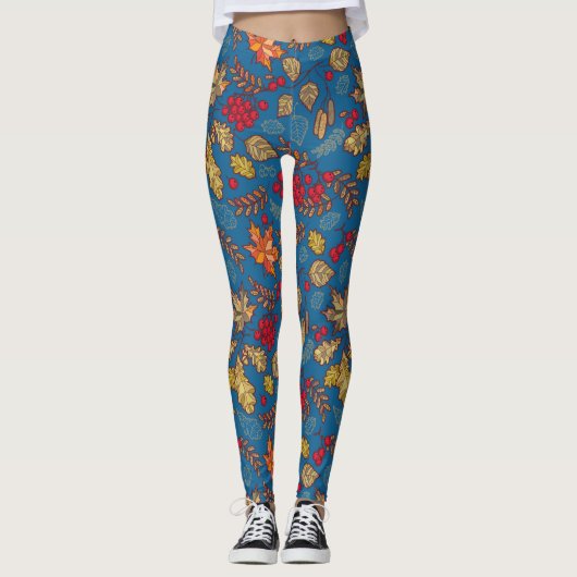 Autumn Leaf Foliage Blue Leggings (Voorkant)