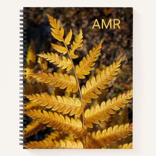 Autumn Leaf Golden Fern Foto van Monogram Notitieboek (Voorkant)