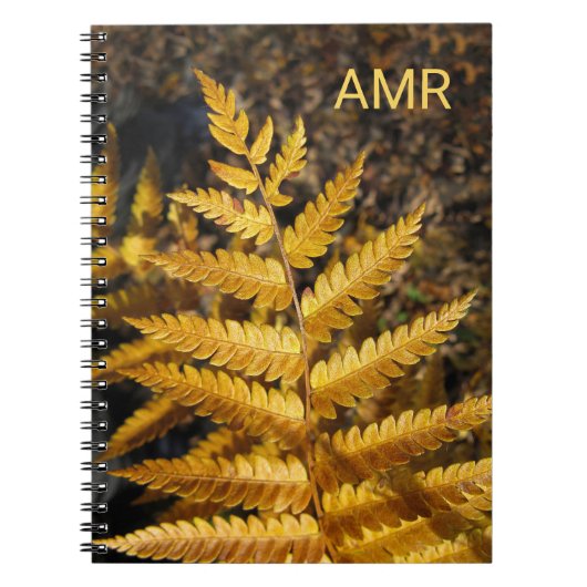 Autumn Leaf Golden Fern Foto van Monogram Notitieboek (Voorkant)