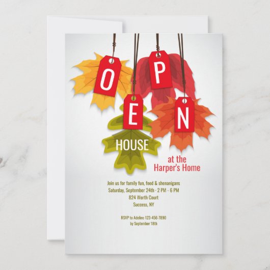 Autumn Leaf Labels Open House Uitnodiging (Voorkant)