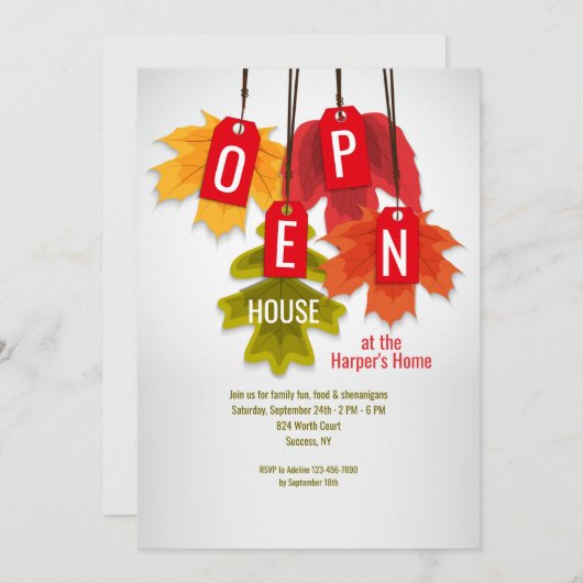 Autumn Leaf Labels Open House Uitnodiging (Voorkant / Achterkant)