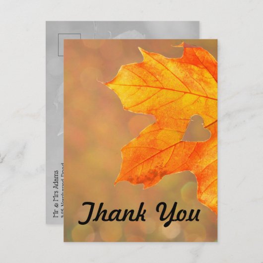 Autumn Leaf met Heart Weddenschap Hartelijk dank Aankondigingskaart (Voorkant / Achterkant)