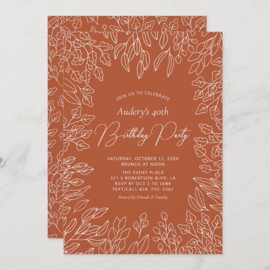 Autumn Leaf | Moderne Herfst Birthday Party Kaart (Voorkant / Achterkant)