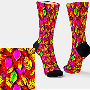 Autumn Leaf Pattern Red Oranje Roze heldere kleur Sokken
