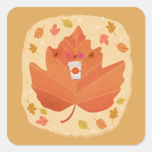 Autumn Leaf Pumpkin Spice Latte Halloween Vierkante Sticker (Voorkant)