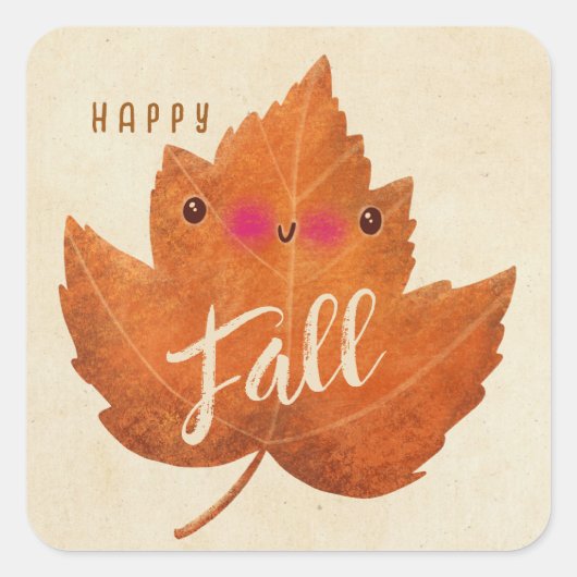 Autumn Leaf Schattigee Halloween Thanksgiving Herf Vierkante Sticker (Voorkant)