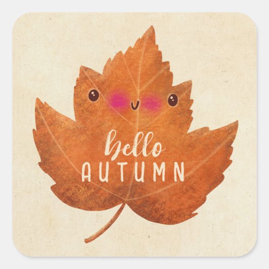 Autumn Leaf Schattigee Halloween Thanksgiving Herf Vierkante Sticker (Voorkant)