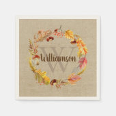 Autumn Leaf Wreath Custom Monogram Thanksgiving Servet (Voorkant)
