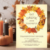 Autumn Leaf Wreath Thanksgiving Dinner Invitation Kaart