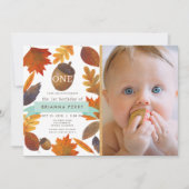 Autumn Leaves Acorn Waterverf Foto 1e verjaardag Kaart (Voorkant)