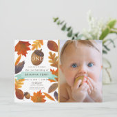 Autumn Leaves Acorn Waterverf Foto 1e verjaardag Kaart (Staand voorkant)
