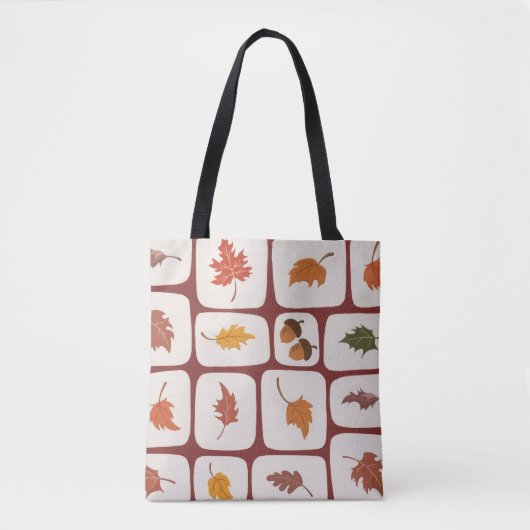 Autumn Leaves & Acorns Grid Pattern Canvas tas (Voorkant)