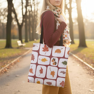 Autumn Leaves & Acorns Grid Pattern Canvas tas