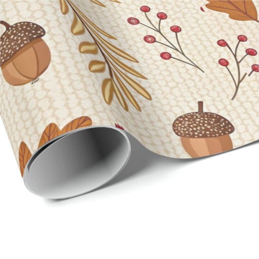 Autumn Leaves and Acorns Pattern Cadeaupapier (Rol Hoek)