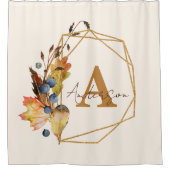 Autumn leaves and gold frame personalized  douchegordijn (Voorkant)