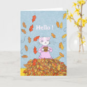 Autumn Leaves and Graceful Cat Blank Greeting Card Kaart (Gele Bloem)
