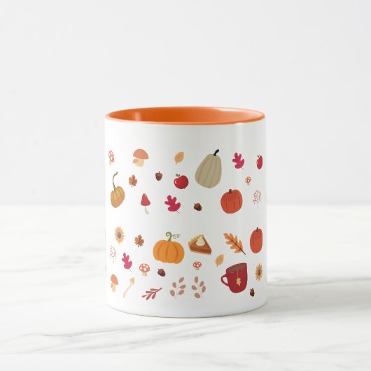 Autumn leaves and pumpkins illustration pattern mok (Midden)