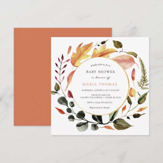 Autumn Leaves Baby shower Invitation Kaart (Voorkant / Achterkant)